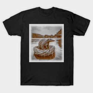 AI generated Pangolin riding hay basket T-Shirt